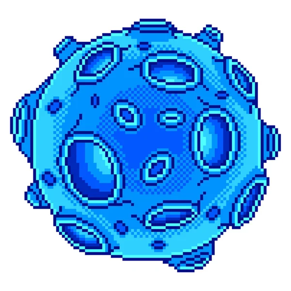 Pixel Blauwe Planeet Met Kraters Gedetailleerde Geïsoleerde Vector Stockvector