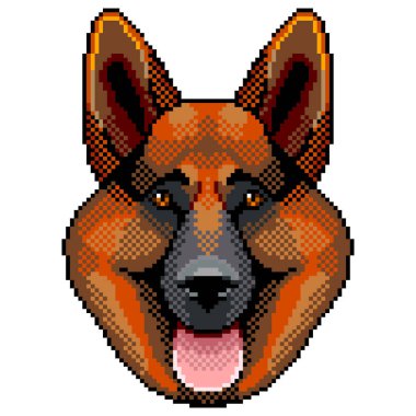 Piksel çoban köpeği yüz portre izole vektör çizim ayrıntılı