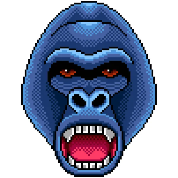 Pixel Dühös Gorilla Portré Részletes Elszigetelt Vektoros Illusztráció — Stock Vector