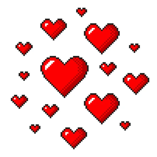 Красные Сердца Пиксельного Искусства Подробная Иллюстрация Изолированный Вектор — стоковый вектор