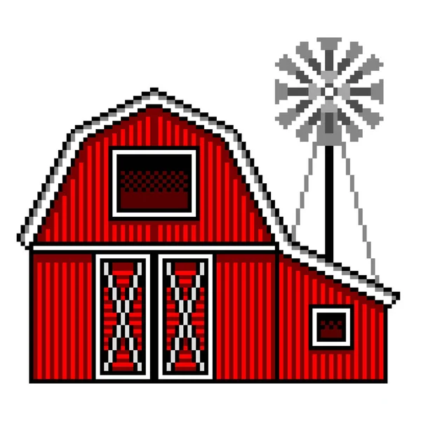 Pikseli Sztuki American Farm Szczegółowa Ilustracja Białym Tle Wektor — Wektor stockowy