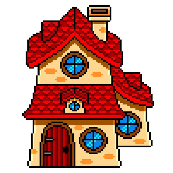 Pixel Art Fairy Tale House Detailed Illustration Isolated Vector — Stock Vector