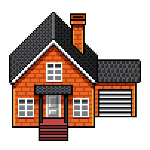 Pixel Art Modern Rumah Bata Rinci Vektor Terisolasi - Stok Vektor