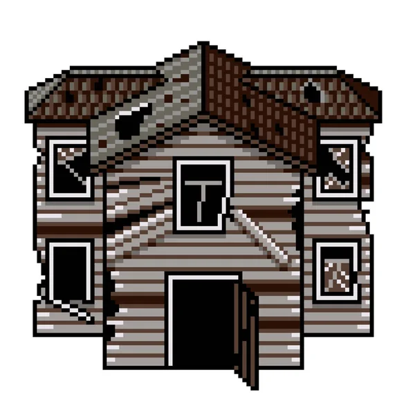 Pixel Arte Antiga Casa Abandonada Detalhado Vetor Isolado — Vetor de Stock