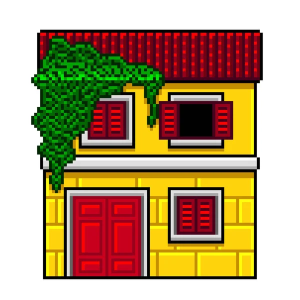 Pixel Art Yellow Italian House Detailed Isolated Vector — Stock Vector