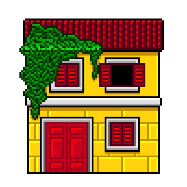 Pixel Arte Amarillo Italiano Casa Detallada Vector Aislado — Vector de stock