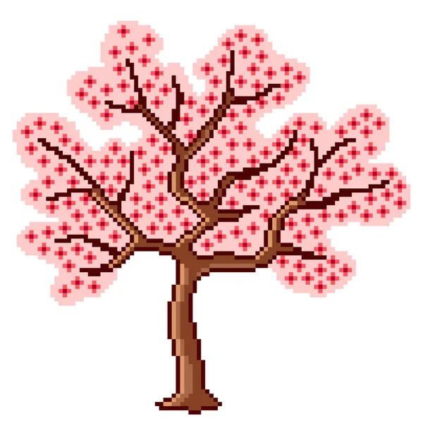 Pixel Arte Sakura Albero Illustrazione Dettagliata Vettore Isolato — Vettoriale Stock