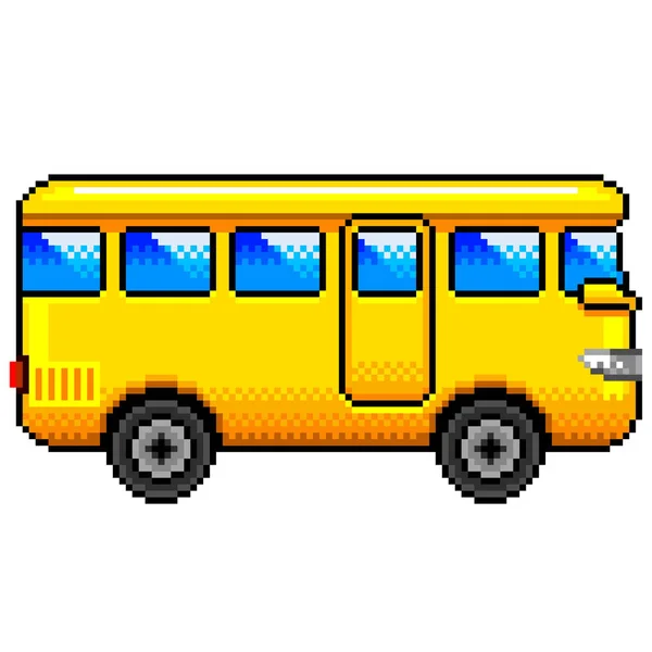 Pixel Art Gele Bus Gedetailleerde Geïsoleerde Vector — Stockvector