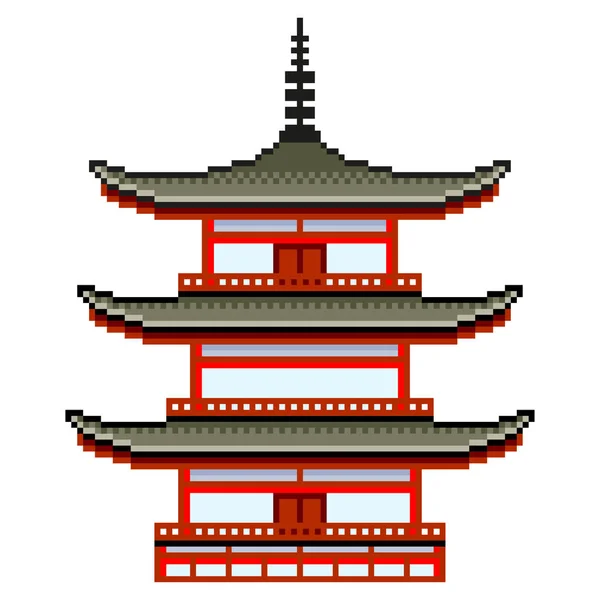 Pixel Art Japanese Temple Detailed Isolated Vector — Stock Vector