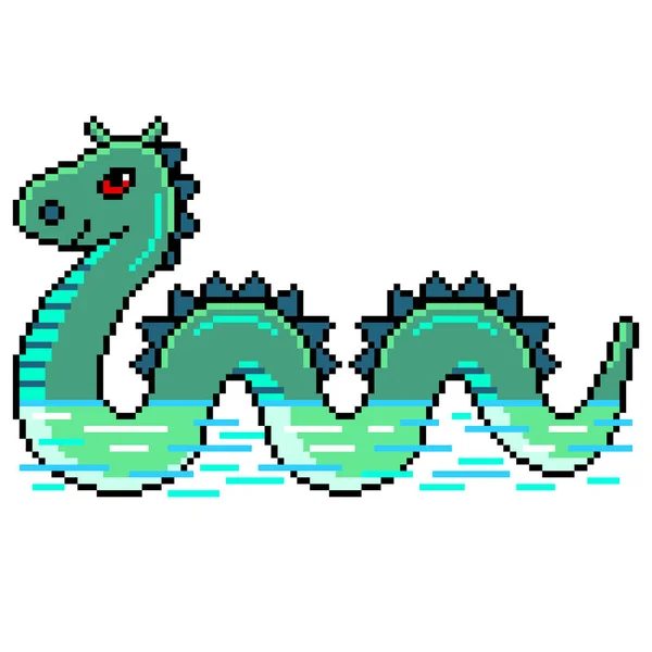 Pixel Konst Nessie Loch Ness Monster Detaljerad Illustration Isolerade Vektor — Stock vektor