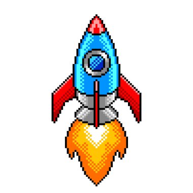 Piksel sanat roket detaylı illüstrasyon izole vektör