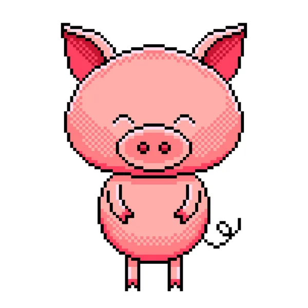 Pixel Art Cute Pig Detailed Illustration Isolated Vector — Stock Vector