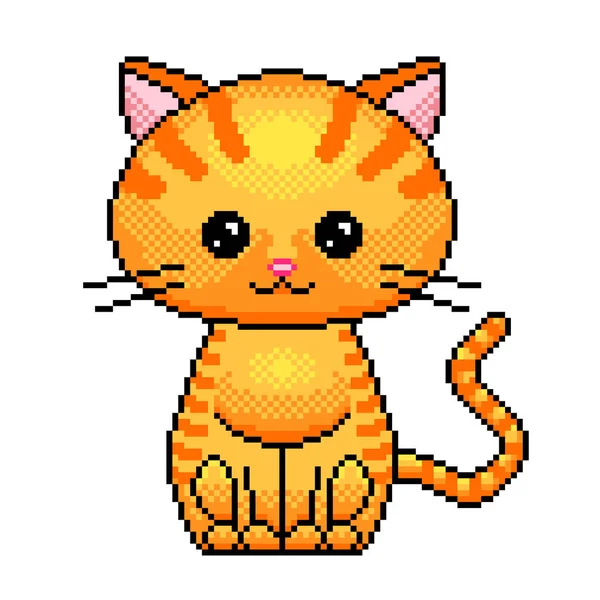 Pixel Τέχνη Χαριτωμένο Γάτα Λεπτομερής Εικονογράφηση Διάνυσμα Απομονωμένες — Διανυσματικό Αρχείο