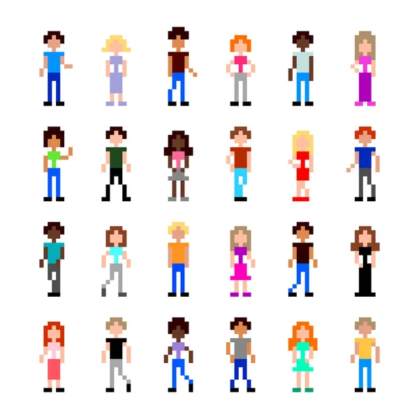 Pixel Art People Game Set Detailed Illustration Isolated Vector — Stock Vector