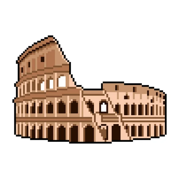 Pixel Art Roman Coliseum Wonders World Detailed Illustration Isolated Vector — Stock Vector