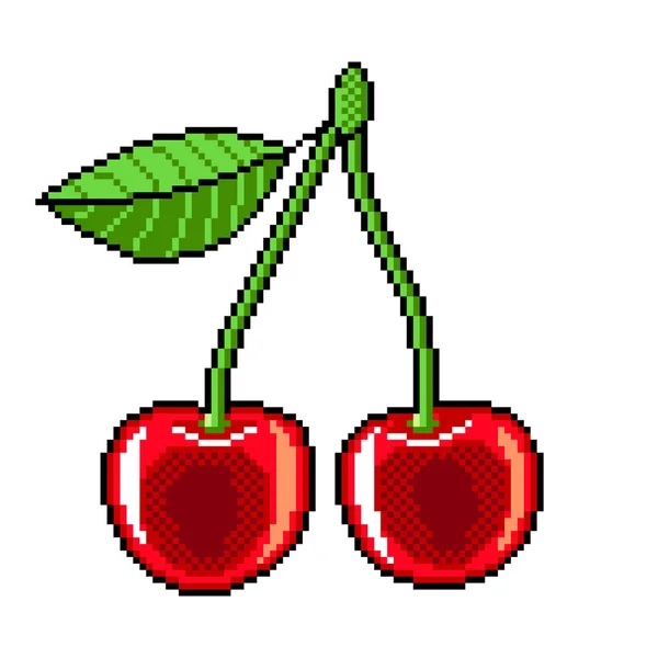 Pixel Art Κεράσι Φρούτα Λεπτομερής Εικονογράφηση Απομονωμένες Διάνυσμα — Διανυσματικό Αρχείο