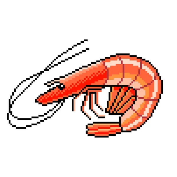 Pixel Art Shrimp Seafood Detailed Illustration Isolated Vector — Stock Vector