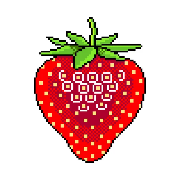 Pixel Τέχνη Φράουλα Φρούτα Λεπτομερής Εικονογράφηση Διάνυσμα Απομονωμένες — Διανυσματικό Αρχείο