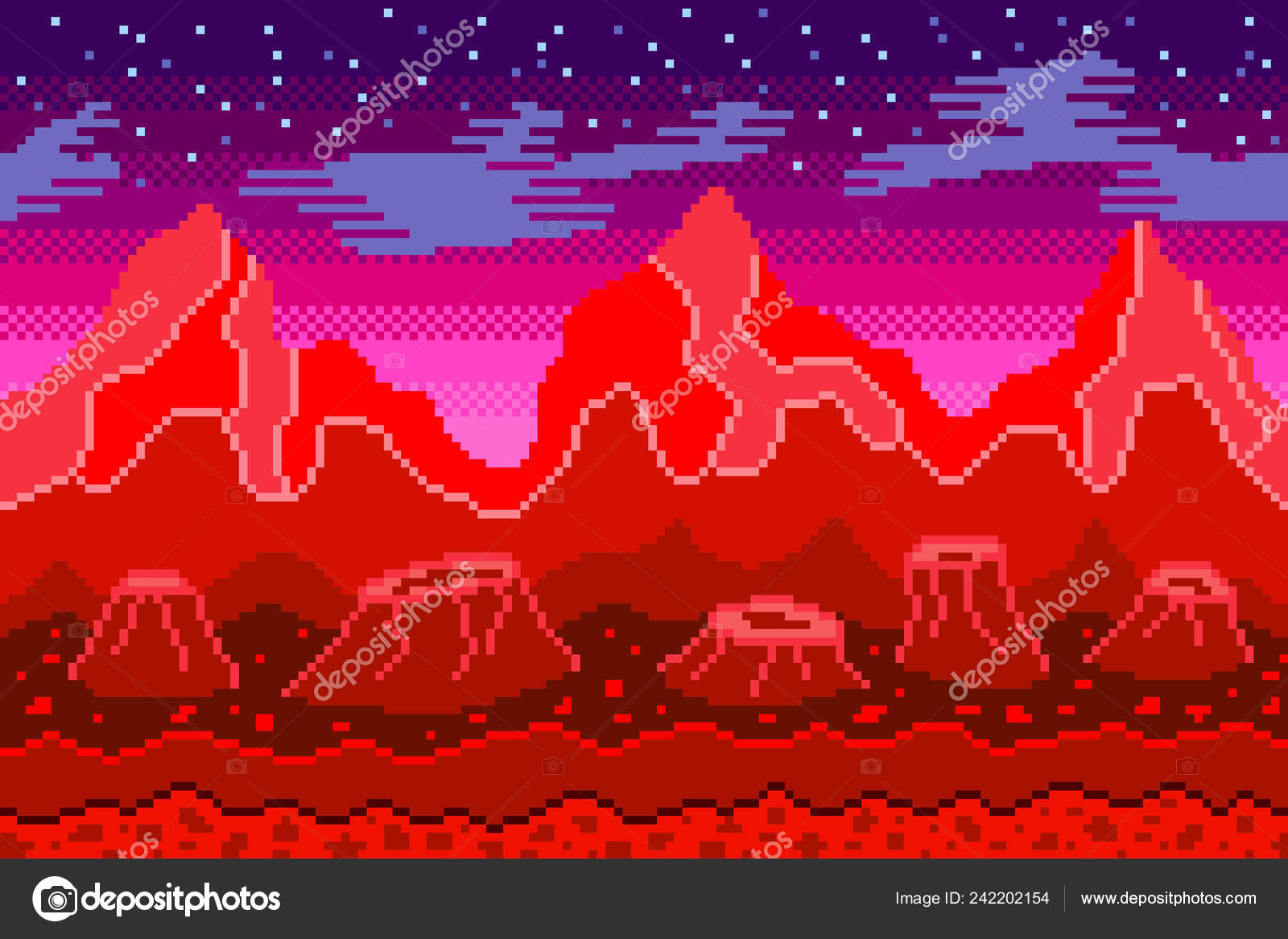 Pixel Art Mars Background Detailed Colorful Vector Illustration Stock ...
