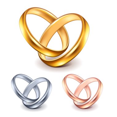 Alyans altın ve gümüş beyaz foto-gerçekçi vektör illüstrasyon izole