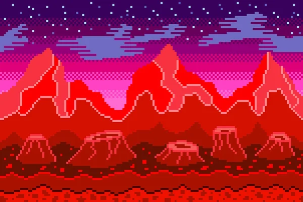 Pixel Art Mars Fond Détaillé Vectoriel Coloré Illustration — Image vectorielle