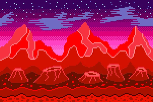 Pixel Art Mars Sfondo Dettagliato Colorato Vettoriale Illustrazione — Vettoriale Stock