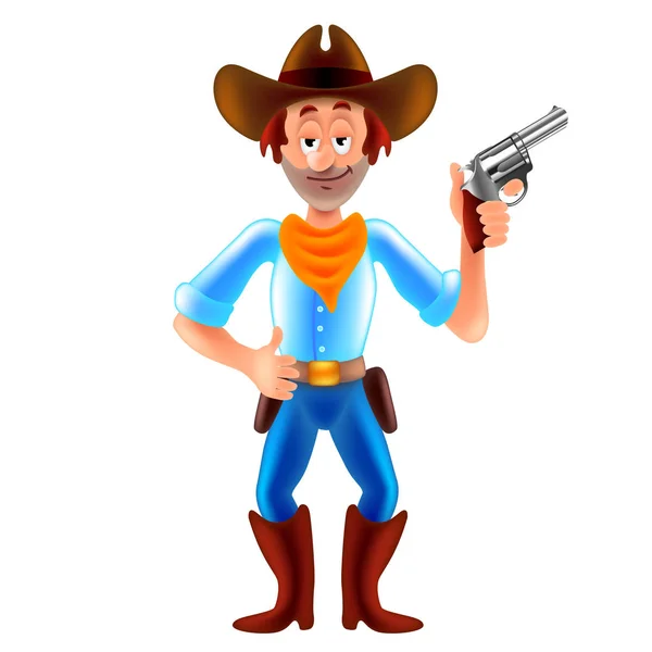 Cartoon Cowboy Wild West Man Isolated White Vector Illustration — Stock Vector