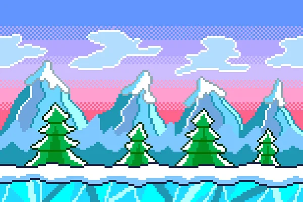 Pixel Arte Invierno Fondo Detallado Vector Colorido Ilustración — Archivo Imágenes Vectoriales