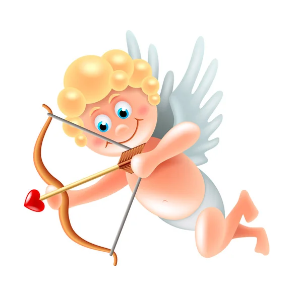 Desenhos Animados Bonito Cupido Anjo Isolado Ilustração Vetor Branco — Vetor de Stock