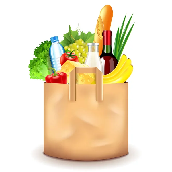 Food Paper Bag Isolated White Photo Realistic Vector Illustration — Stock Vector