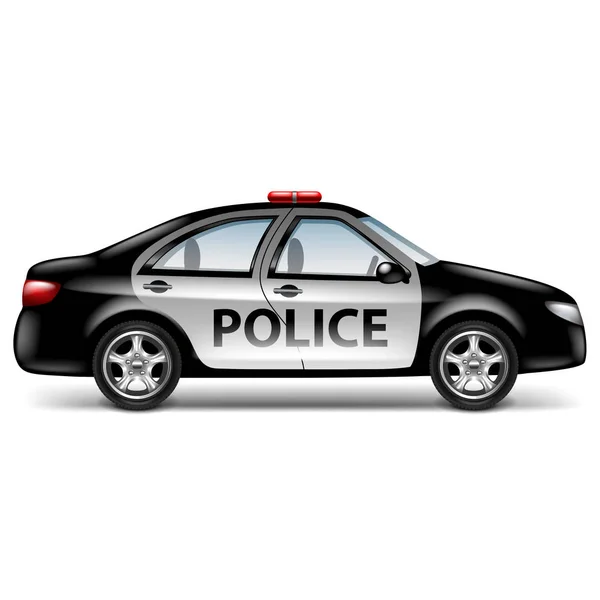 Perfil Coche Policía Aislado Blanco Foto Realista Vector Ilustración — Vector de stock