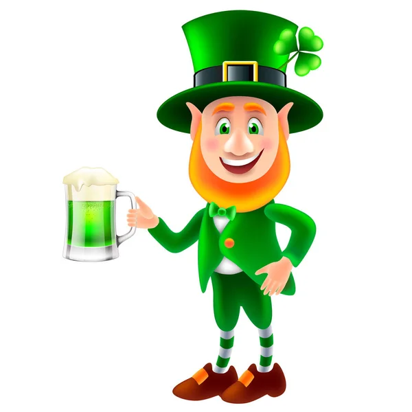 Cartoon Saint Patrick Beer Isolated White Vector Illustration — Stock Vector