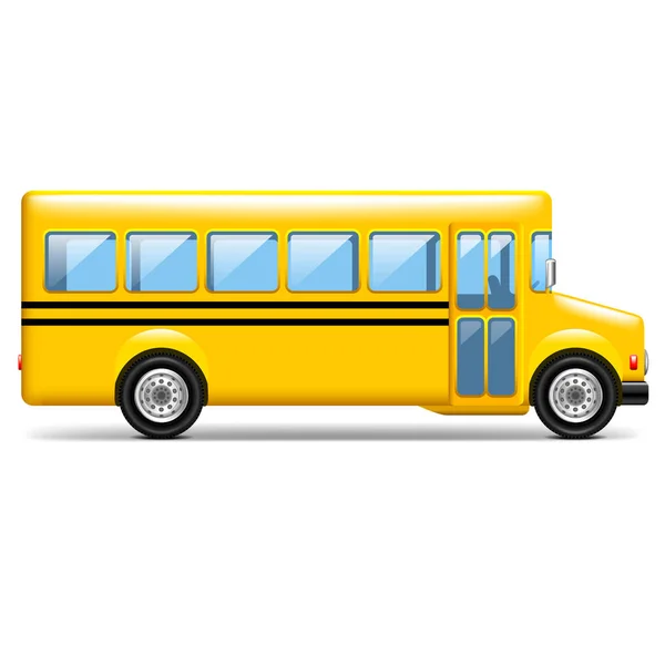 Yellow School Bus Profile Isolated White Photo Realistic Vector Illustration — Stock Vector
