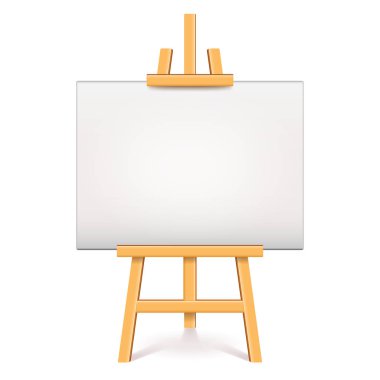 Beyaz tuval izole foto-gerçekçi vektör çizim ile ahşap şövale