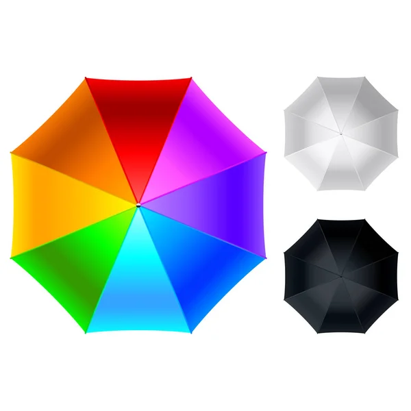Beyaz Foto Gerçekçi Vektör Illüstrasyon Izole Renkli Şemsiye Üstten Görünüm — Stok Vektör