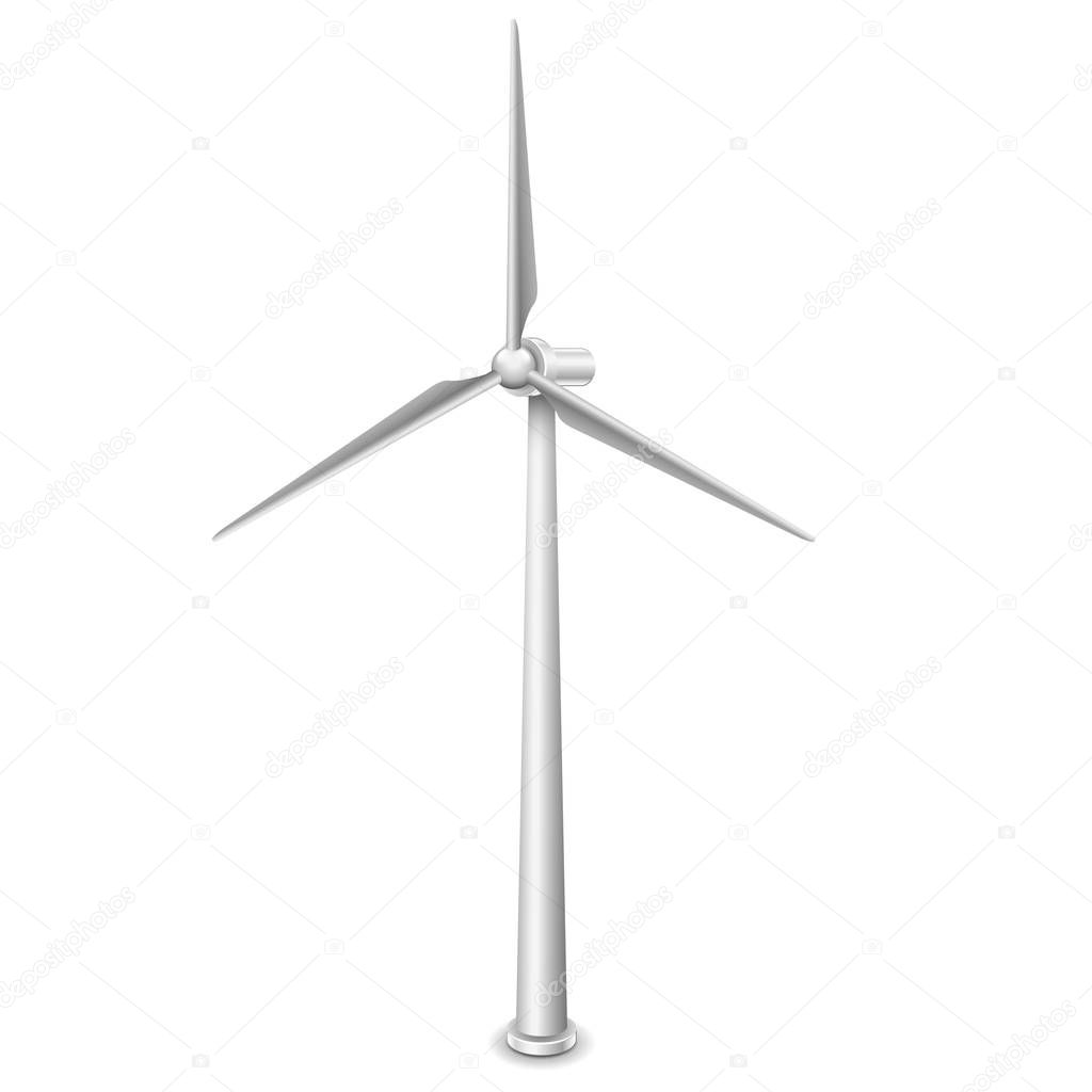 Wind turbines alternative energy resource isolated on white photo-realistic vector