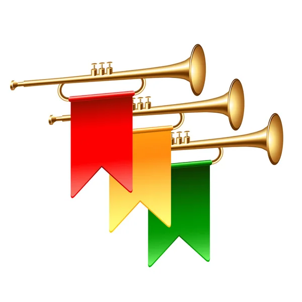 Trumpets with colorful flags isolated on white vector — Stock Vector