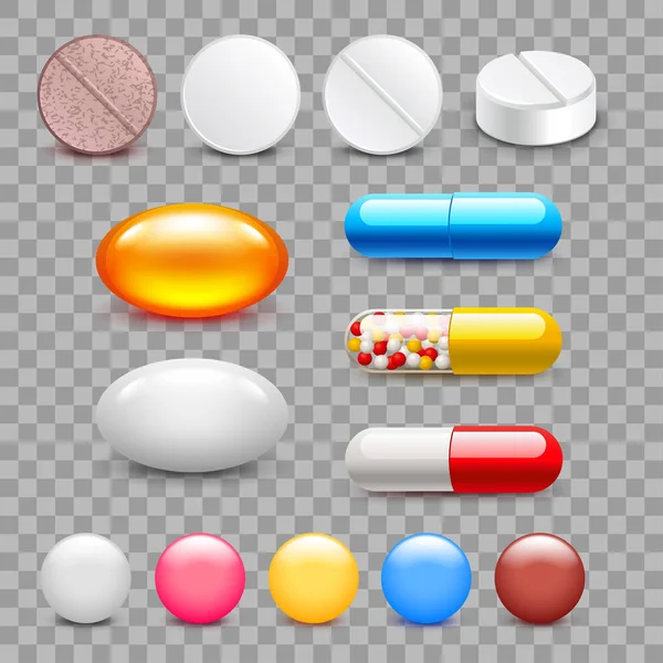 Verschiedene Medikamentenpillen Symbole isoliert Vektor-Set — Stockvektor
