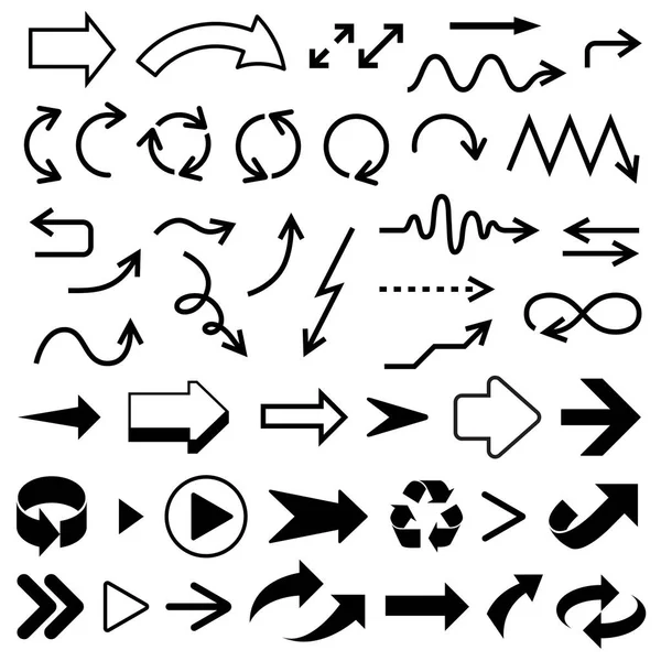 Eenvoudige zwarte pijlen platte pictogrammen vector set — Stockvector