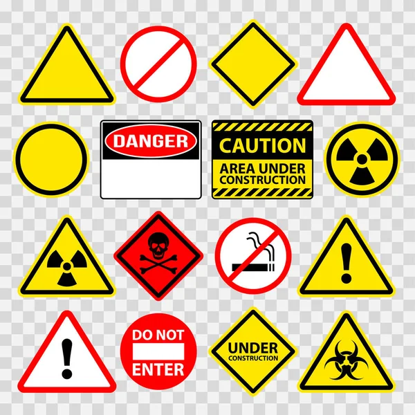 Peligro de advertencia en construcción canta iconos vector conjunto — Vector de stock