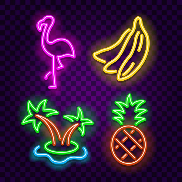 Symboles tropicaux néon signes sur fond sombre vecteur — Image vectorielle