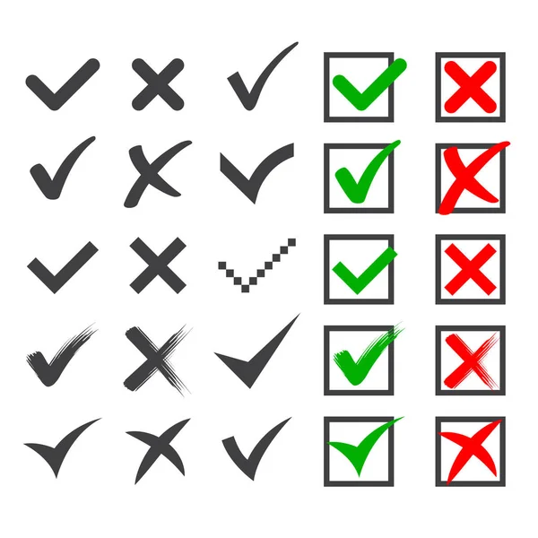 Marcas de verificación diferentes iconos de diseño vector conjunto — Vector de stock