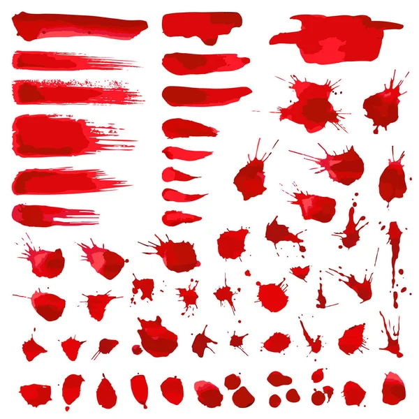 Blod droppar och stänskare fotorealistisk vektor set — Stock vektor
