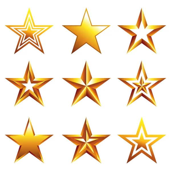 Verschillende Golden stars icons geïsoleerde vectorset — Stockvector