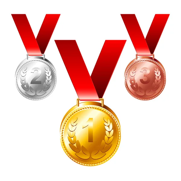 Oro plata bronce medallas tres premios vector conjunto — Archivo Imágenes Vectoriales