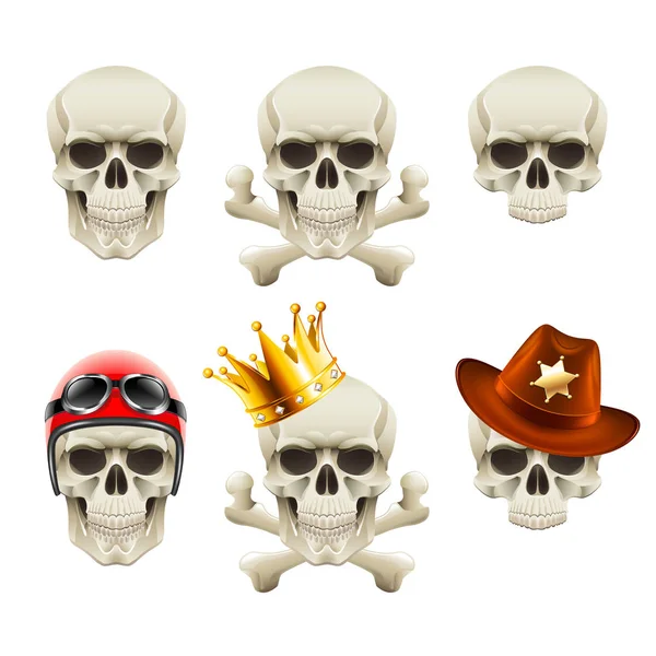 Human skulls icons photo realistic vector set — Stock Vector