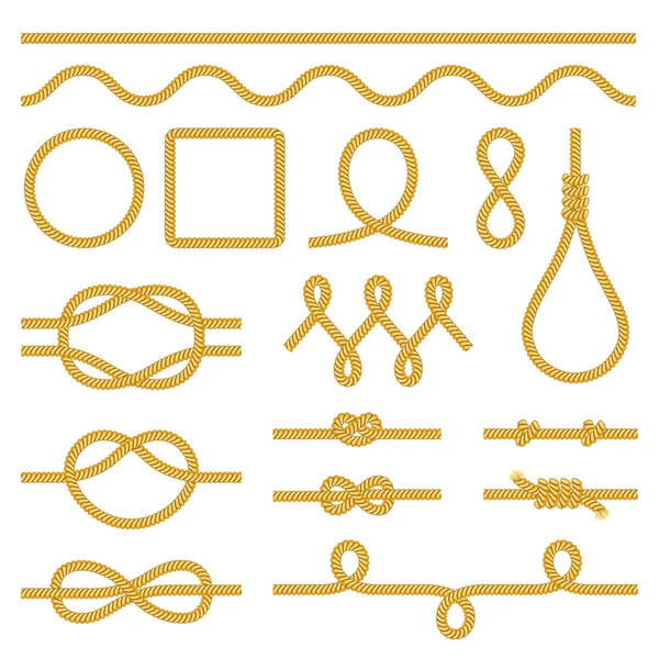 Rope knots icons photo realistic vector set — Stock Vector