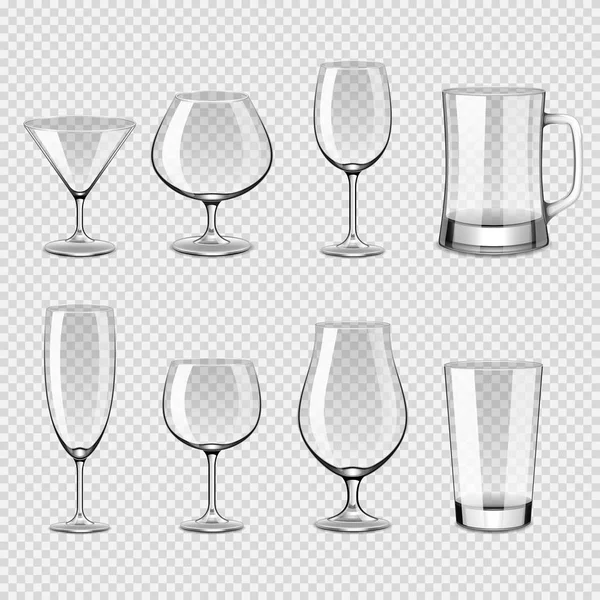 Transparante drankje glazen pictogrammen foto realistische vector set — Stockvector