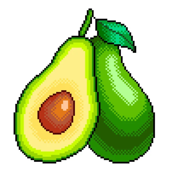 Pixel avocado e fetta illustrazione dettagliata vettore isolato — Vettoriale Stock