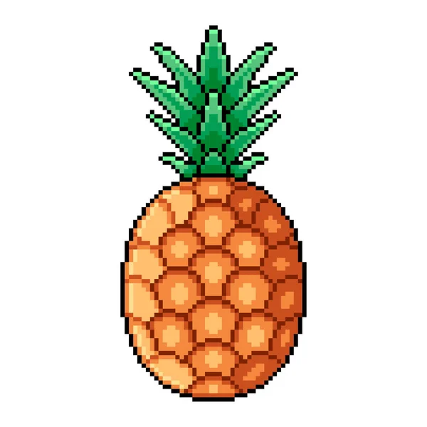 Pixel intero ananas dettagliata illustrazione vettore isolato — Vettoriale Stock